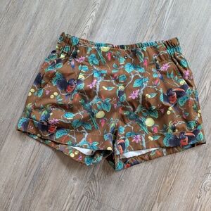 Kavu Brown Floral Athletic Shorts with Teal and Purple Accents